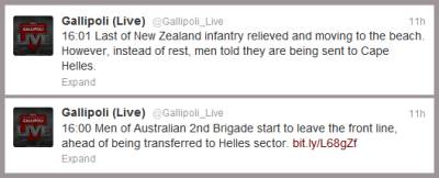 Gallipoli Live Twitter messages